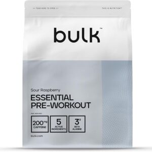 Bulk Essential Pre-Workout Powder, Energy Drink With Caffeine Sour Raspberry, 375 g