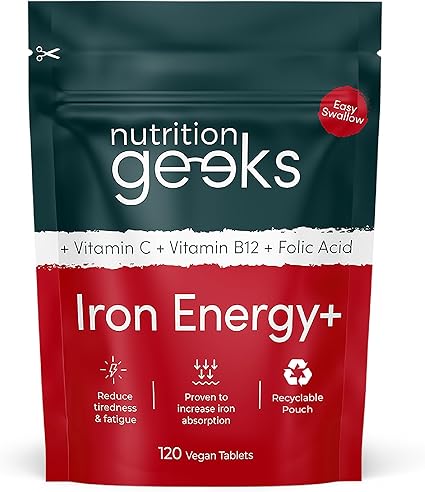 Iron Tablets High Strength - Energy Tablets with Vitamin C, B12 & Folic Acid